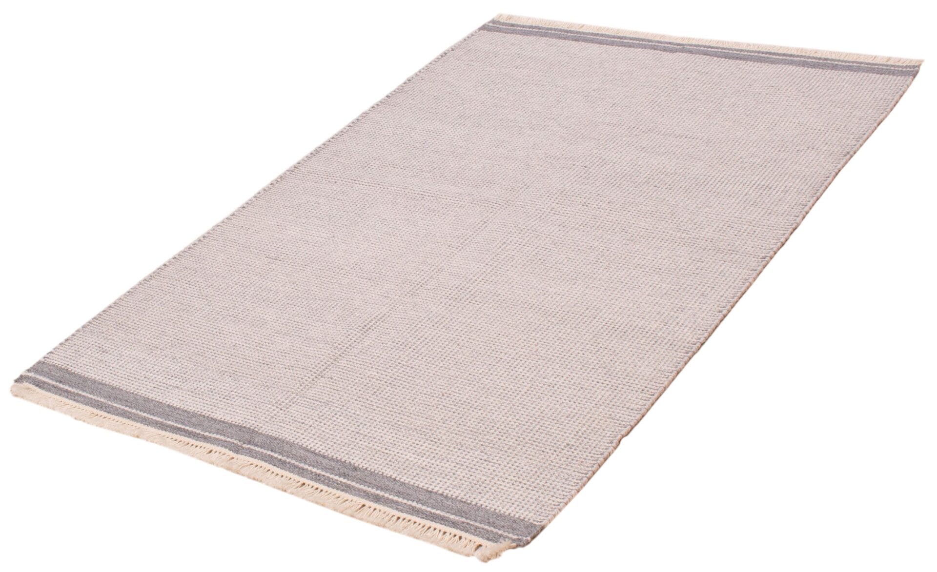 Kelim vloerkleed van 100% wol plat op witte achtergrond - strakke weefstructuur en grijze rand